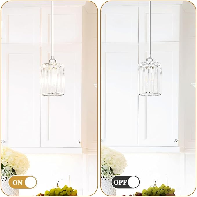 Chrome Kitchen Pendant Lights Over Island with Adjustable Rods - Crystal Pendant Lighting Fixtures 3 Pack, Ideal Over Dining Table or Bar, E26 Bulb Compatible, No Electrician Needed