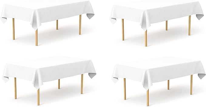 Pomp Pure White 60" x126" Poplin Polyester Tablecloth (4 Pack) | Wrinkle + Stain Resistant Easy Care Premium Fabric | Fits 8FT Rectangle Table