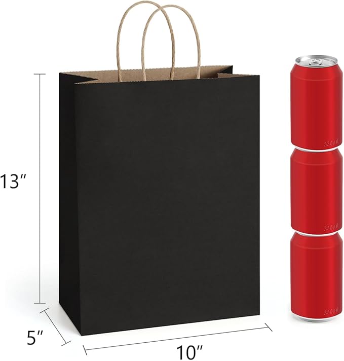 BagDream 100Pack 10x5x13 Black Paper Bags with Handles Bulk Kraft Recycled Paper Shopping Bags for Gifts, Merchandise, Retail, Party Favor Gift Sacks