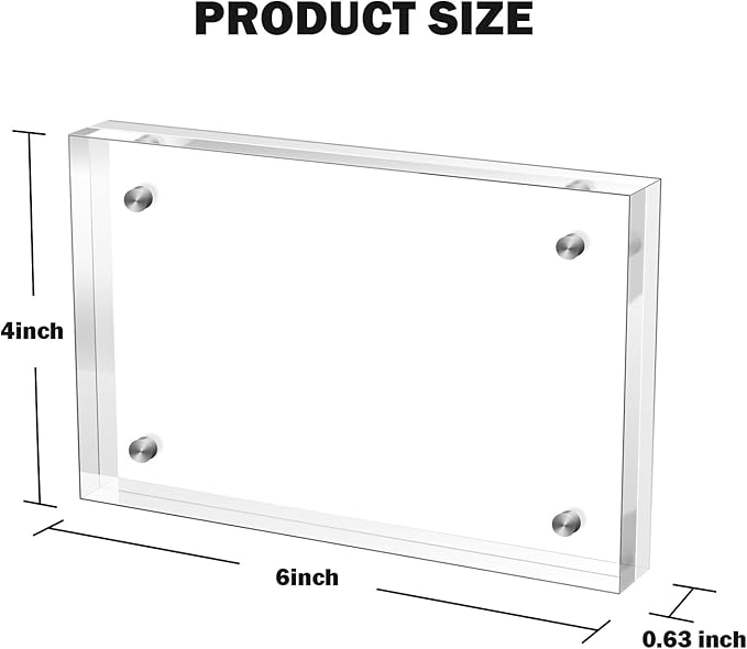 4×6 Inches Acrylic Picture Frame，Clear Magnetic Picture Frames for Wedding，Double Sided Frameless Photo Frame for Desktop Free Standing， Display Stand Picture Frame