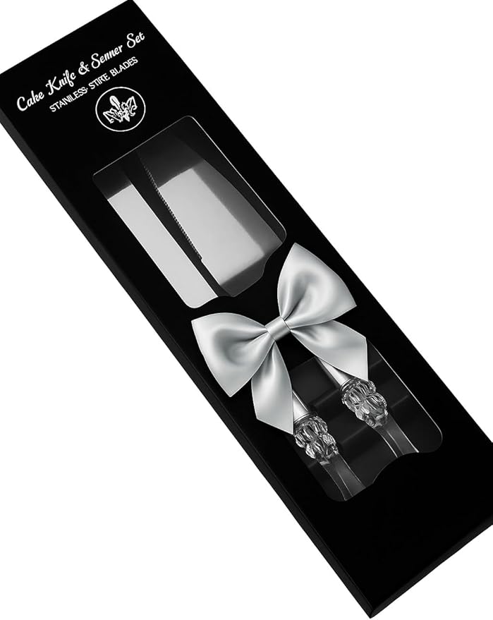Adorox Cake Knife and Server Set Acrylic Stainless Steel Faux Crystal Handle Holiday Thanksgiving Christmas