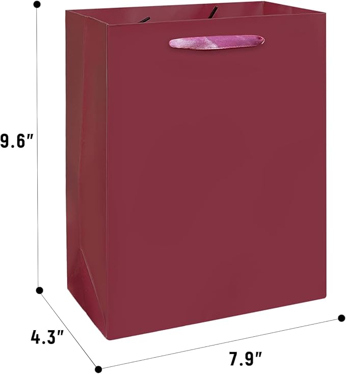 Gcardist Dark Purple Gift Bags with Tissue Paper for Wedding, Birthday, Party Supplies-7.9"x4.3"x9.6" Medium Size Cardboard Gift Bag（5pcs Bags +10pcs Tissue Paper ）