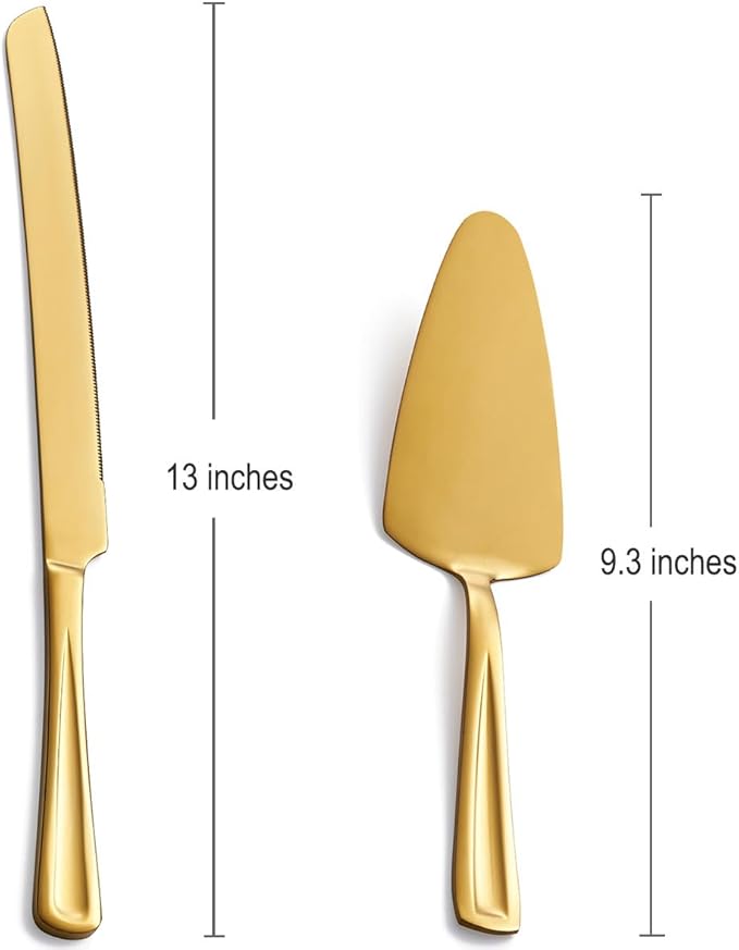 GoGeiLi Gold Cake Knife and Server Set, 13-inch Stainless Steel Cake Cutting Set, Elegant Cake Cutter Set for Wedding, Birthday, Parties, Anniversary