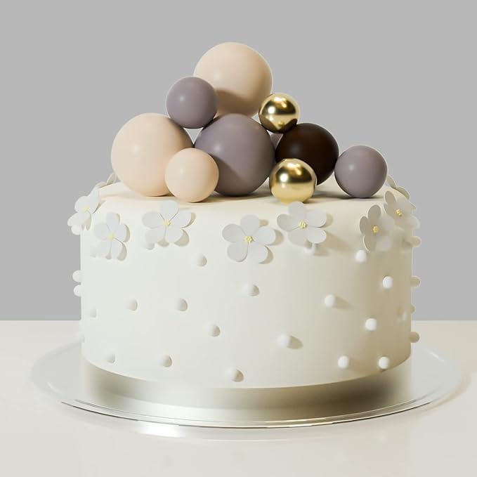 ASTARON 32 Pcs Ball Cake Topper Decorations Mini Balloons Cake Topper Sticks Foam Balls Cake Picks Cake Topper Balls Cake Decorations for Wedding Party Birthday Cake Decorating (Brown Gold)