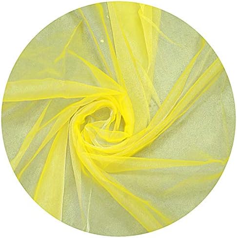 VDS Yellow Organza Fabric, 5 Yards Continuous, 45” Wide, Wedding Party Decoration Iridescent Crystal Sheer Shiny Organza Tulle Bridal Dress DIY Crafts Costume Sewing Backdrop Arch Cloth