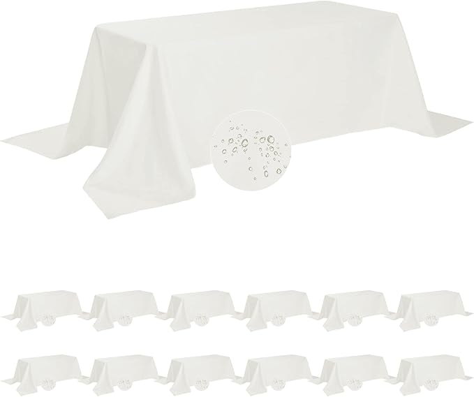 Fokitut 12 Pack Waterproof Rectangle Tablecloth, 90x132 Inch,Stain Resistant and Wrinkle Polyester Table Cloth, Fabric Table Cover for Kitchen Dining, Wedding, Party, Holiday Dinner-Ivory