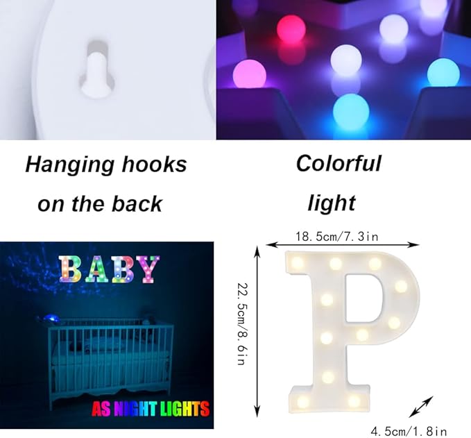 Light Up Colorful LED Marquee Letter lights, 18 Colors Changing Alphabet Letters Sign with Remote Timer for Night Light Girls Bedroom Wedding Birthday Party Lamp Christmas Home Bar Decor- Colorful P