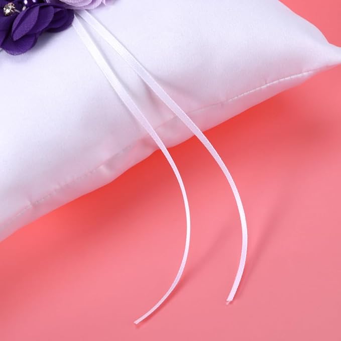 PRETYZOOM Pillow Ring Bearer Wedding Ring Pillow Wicker Flower Crown Decorative Pillows Pearl Rings Flower Girl Accessories Promise Rings for Couples Bride Vintage Jewelry Purple Lovers