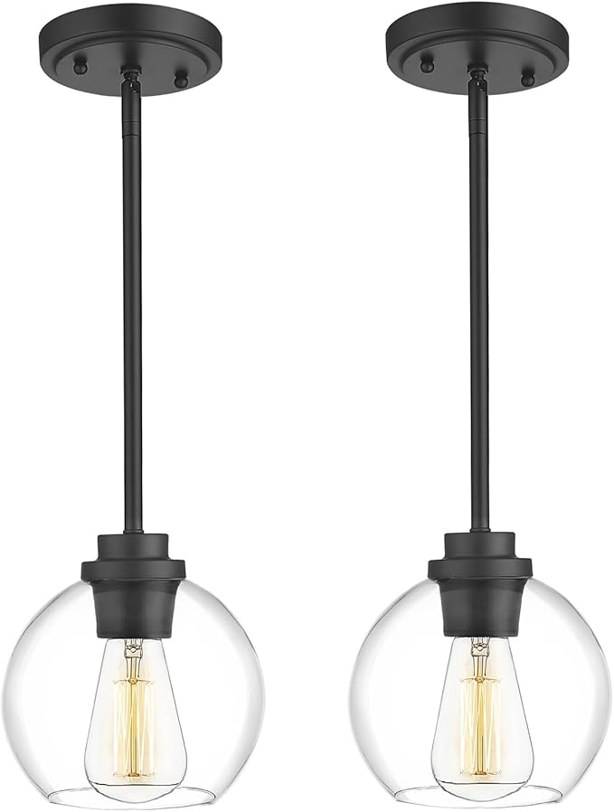 Pendant Light Fixtures,Pendant Lights Kitchen Island with Adjustable Hanging Pole Ceiling for Kitchen Island, Dining Room, Bedroom, Hallway- 2 Pack
