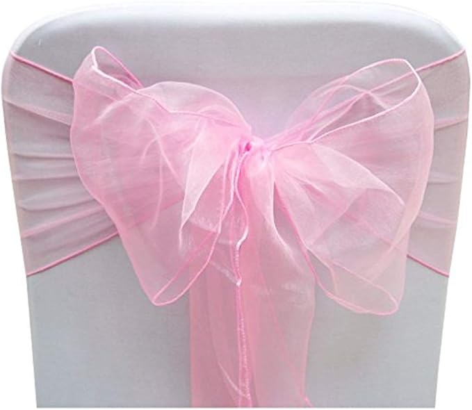 Organza Chair Bow Sash Décor Bows Sashes for Wedding Reception Events Banquets Decoration - (Pack of 25, Baby Pink)