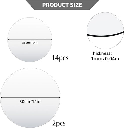 16PCS Acrylic Round Mirrors for Centerpieces Circle Mirror Tiles Candle Plate Set for Table Centerpieces Home Wall Mirror for Wedding Birthday Christmas Table Centerpieces Decorations (10inch +12inch)