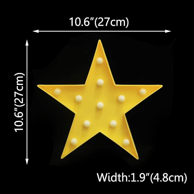 LED Marquee Star Sign Night Light, Battery Operated Star Shape Desk Table Lamp for Kids, Baby, Child, Girl Gift, Nursery Room, Wall Decor - Yellow