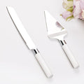 Cake Cutting Set for Wedding, Wood Cake Knife and Server Set, Vintage 2-Piece Pie Cake Cutter, White Pizza Dessert Utensils Bridal Anniversary Birthday Quinceañera Gift (White)