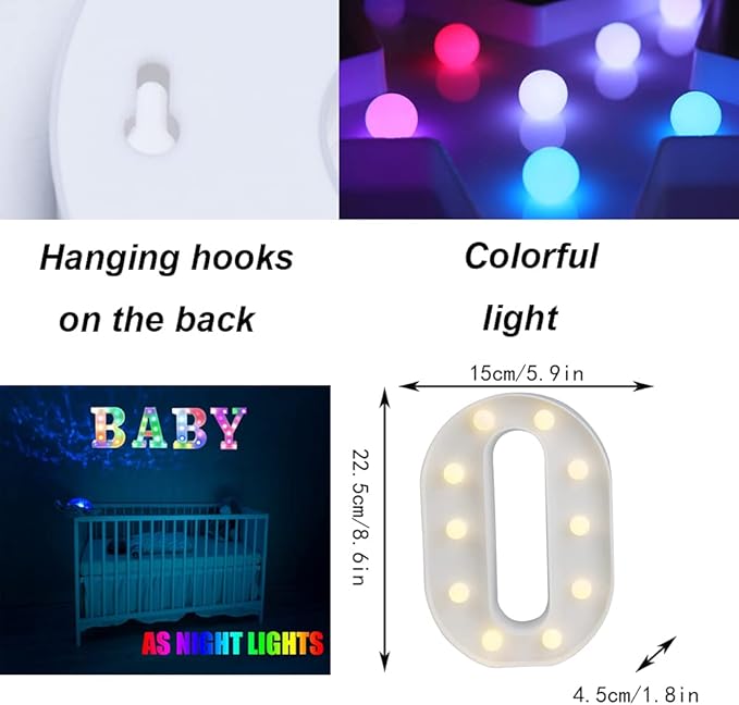 Light Up Colorful LED Marquee Letter lights, 18 Colors Changing Alphabet Letters Sign with Remote Timer for Night Light Girls Bedroom Wedding Birthday Party Lamp Christmas Home Bar Decor- Colorful O