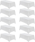 VidaFete Table Cloth 90 * 132inch 10pack Rectangle Tablecloth Polyester, Stain Wrinkle Resistant Polyester Dining Table Cover for Kitchen Dinning Party Wedding Rectangular Tabletop Decoration(White)