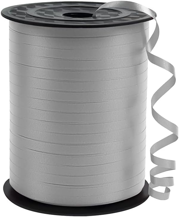 KMER LIFE Premium Silver Curling Ribbon, 1/5" Wide x 500 Yards Christmas Curling Ribbons for Gift Wrapping, Party Decoration, Balloon String, Ribbons for Florist Flower (1 Roll)