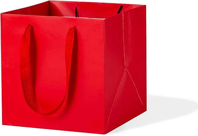 Red Square Gift Bag 12 in Paper Gift Box Large Square Bottom Kraft Paper Bags with Handles for Party Favor, Birthday Gift Bags (Red, 12 x 12 x 12 in, 10 CT)
