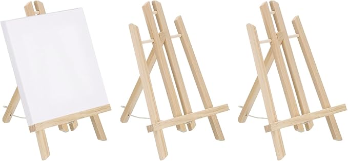 MECCANIXITY Mini Wood Display Easels, 15.7"x7.9"A-Frame Painting Tabletop Easels Holder Stand for Artists Beginners Displaying Small Canvases Art Photos Business Cards(Pack of 3, Wood Color)