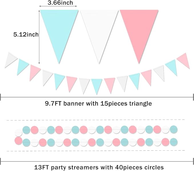 Gender Reveal Decorations Blue Pink - 23pcs Tissue Paper Flowers Pom Poms Banner Tassel Garland Streamers Baby Gender Reveal Theme Decor White Birthday Hanging Decor Ideas Supplies