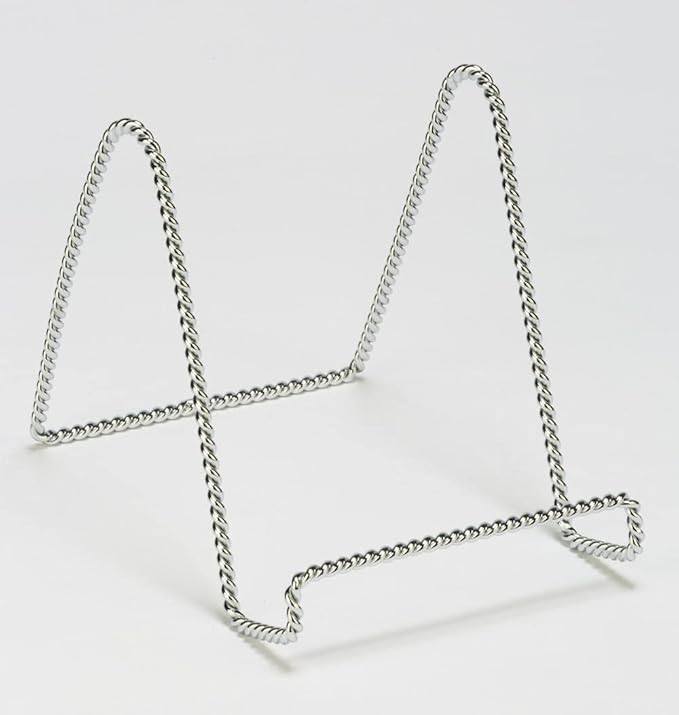 TRIPAR Decorative Twisted Wire Stand, Chrome Display (6 Inch Depth) Tabletop Easel Sleek & Modern Look - Perfect for Books, Plates, Photos & More