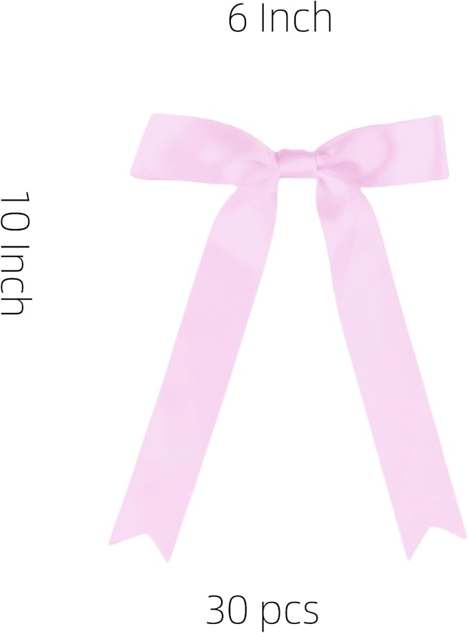 30 Pcs Pink Satin Bows 6 X 10 Inch Premade Bows with Twist Tie for Wedding Florist Decor, Cake Pops,Christmas Tree & Gift Wrapping(Pink)