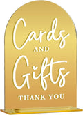 Acrylic Wedding Sign, Bridal Shower Decorations, Cards and Gifts Sign for Ceremony, Modern Font Table Signs, Gold Mirror Arched Acrylic Tabletop Signs for Wedding Reception and Event Party