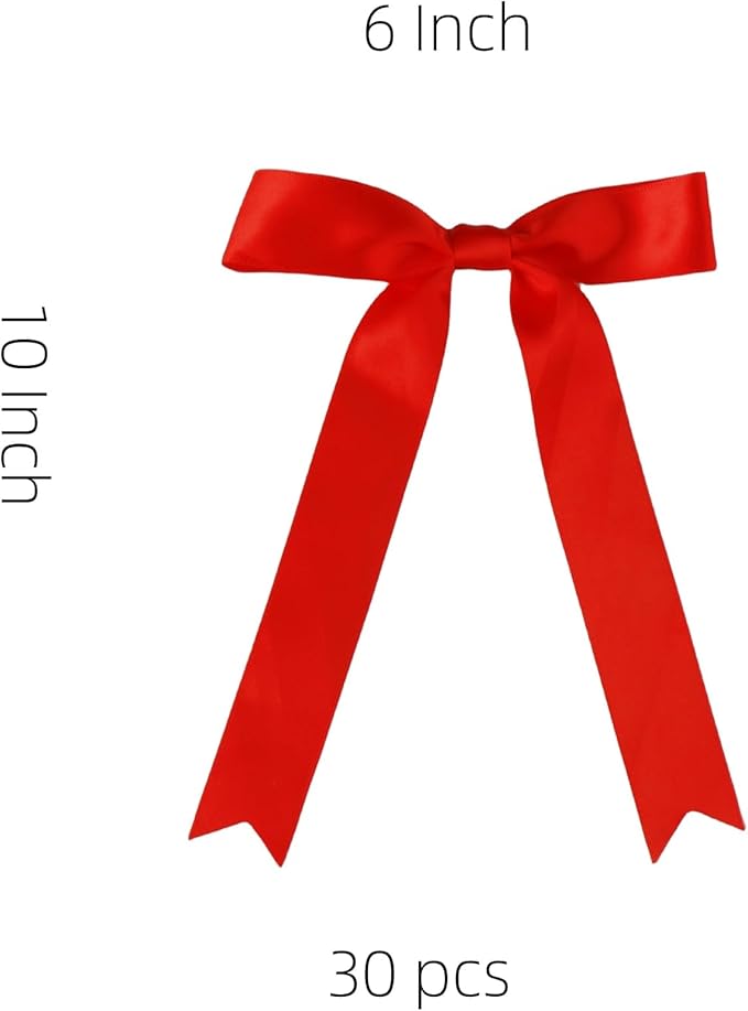 30 Pcs Red Satin Bows 6 X 10 Inch Premade Bows with Twist Tie for Wedding Florist Decor, Cake Pops,Christmas Tree & Gift Wrapping(Red)