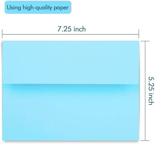 100 Pack A7 Baby Blue Invitation 5x7 Envelopes - Self Seal, Square Flap,Perfect for Baby Shower, 5x7 Cards, Weddings, Birthday, Invitations, Graduation, 5.25 x 7.25 Inches (Baby Blue)