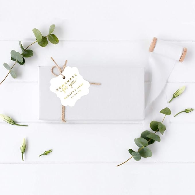Andaz Press Personalized Fancy Frame Square Wedding Gift Tags, Metallic Gold Ink, Homemade for You, 24-Pack, Custom Made Any Name
