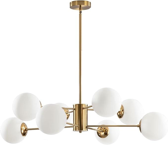 KCO Lighting 8-Light Glass Sputnik Chandelier Light Modern Gold Chandeliers Pendant Light Fixture Vintage Globe Ball Ceiling Flush Mount Light Fixture Kitchen Island