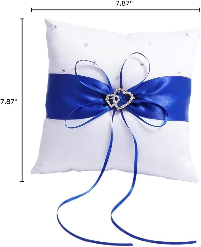 QIRMIZI Ring Pillow,Pearls Ring Cushion, Ring Bearer, Ring Holder for Beach Wedding, Wedding Ceremony, Proposal,Blue, White, R04 (Pack of 1)