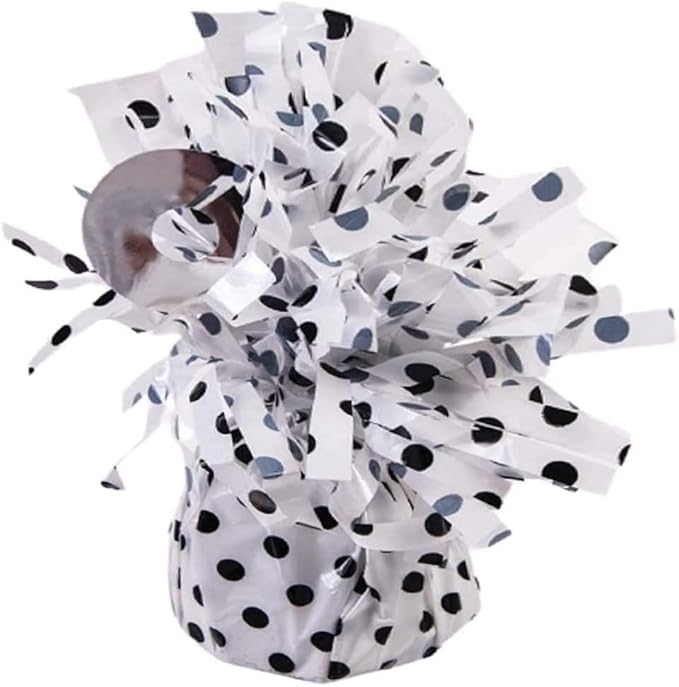 PMU 3 Pcs Polka Dot Kisses Balloon Weights - Decorative Balloon Weight for Christmas, Thanksgiving, Birthday, Party Favors, Wedding & Baby Shower - 6oz. White With Black, Pkg/3
