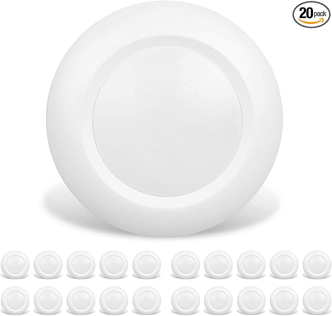 20 Packs 4 Inch LED Low Profile Recessed & Surface Mount Disk Light, Round, 10W, >600 Lumens, 3000K Warm White, CRI80, DOB Design, Dimmable, ETL Listed, White