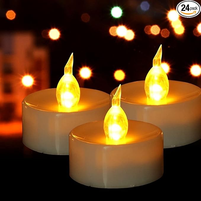 LED Tea Lights Candles- 24PACK Warm Yellow Flameless Candles Realistic and Bright Flickering Long Lasting 200Hours for Holiday Celebration,Party,Home Decoration,Battery Operated