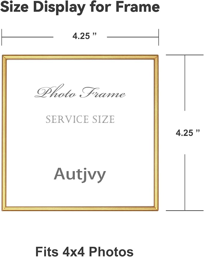 4x4 Picture Frame Matte Gold Modern Simple Thin Aluminum Metal Photo Frame with HD Real Glass, Display for Tabletop and Wall Collage. (2 Pack)
