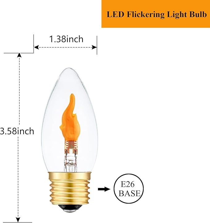 LED Flickering Light Bulbs E26 Flame Effect Bulb Standard Base, Fire Light Bulbs for Halloween Christmas Decoration, 2 Pack