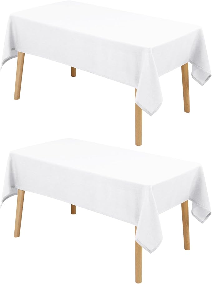 Hiasan 2 Pack Faux Linen Rectangle Tablecloth - Wrinkle and Stain Resistant Washable Table Cloth for Kitchen Dining Room Holiday Table Cover for Party Dinner, White, 54 x 80 Inch