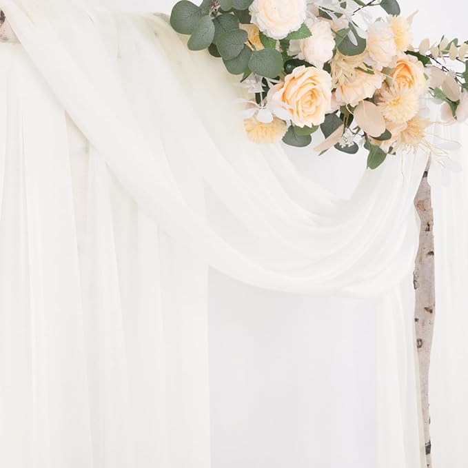 Socomi Ivory White Wedding Arch Draping Fabric 29" x 20Ft 2 Panels Sheer Outdoor Curtain Drapes Extra Long for Bridal Baby Shower Ceremony Birthday Party Decor