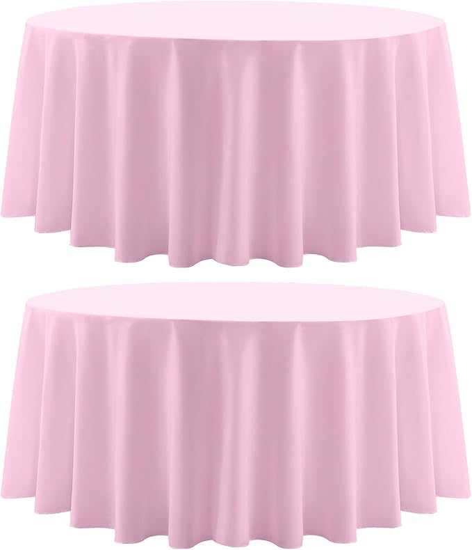 Round Tablecloth 2 Pack 90 Inch Pink Tablecloths Washable Decorative Linen Polyester Table Clothes Cover for Dining Table Banquets Buffet Parties and Wedding