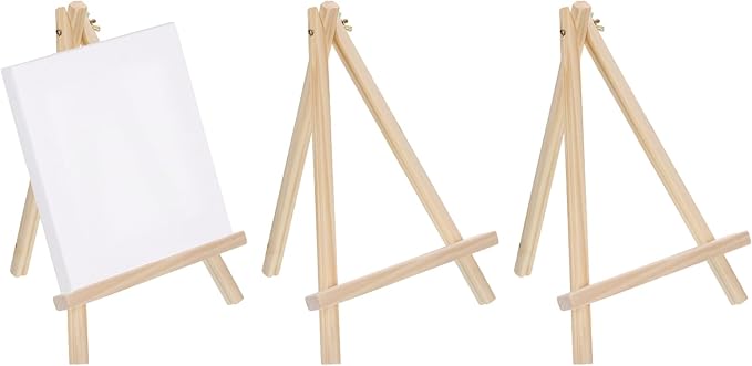 MECCANIXITY Mini Wood Display Easels, 11.8"x7.9"A-Frame Painting Tabletop Easels Holder Stand for Artists Beginners Displaying Small Canvases Art Photos Business Cards(Pack of 3, Wood Color)