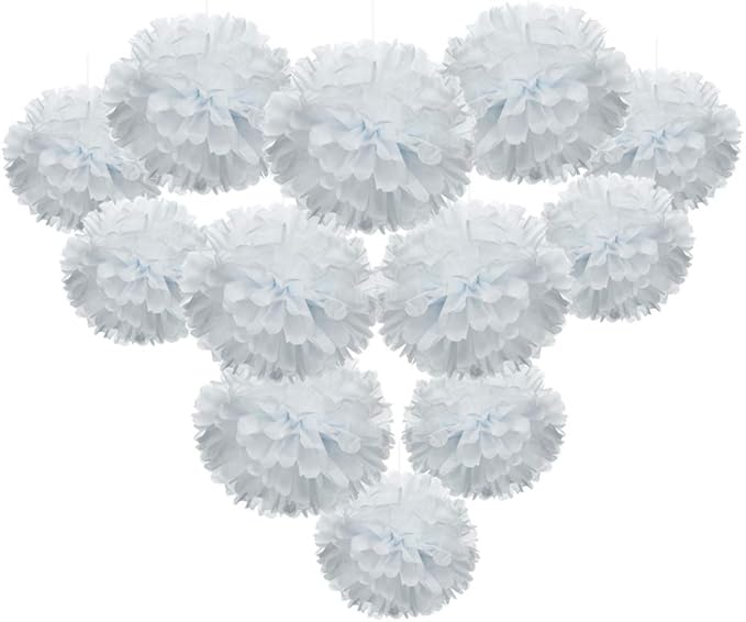 MOWO White Paper Flower Tissue Pom Poms Baby Shower Party Supplies (White,12pc)
