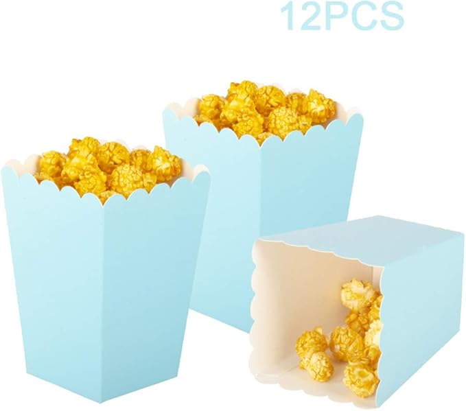Light Blue Popcorn Boxes Mini Paper Popcorn Box Cardboard Popcorn Container for Party, Pack of 12