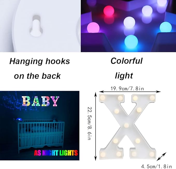 Light Up Colorful LED Marquee Letter lights, 18 Colors Changing Alphabet Letters Sign with Remote Timer for Night Light Girls Bedroom Wedding Birthday Party Lamp Christmas Home Bar Decor- Colorful X