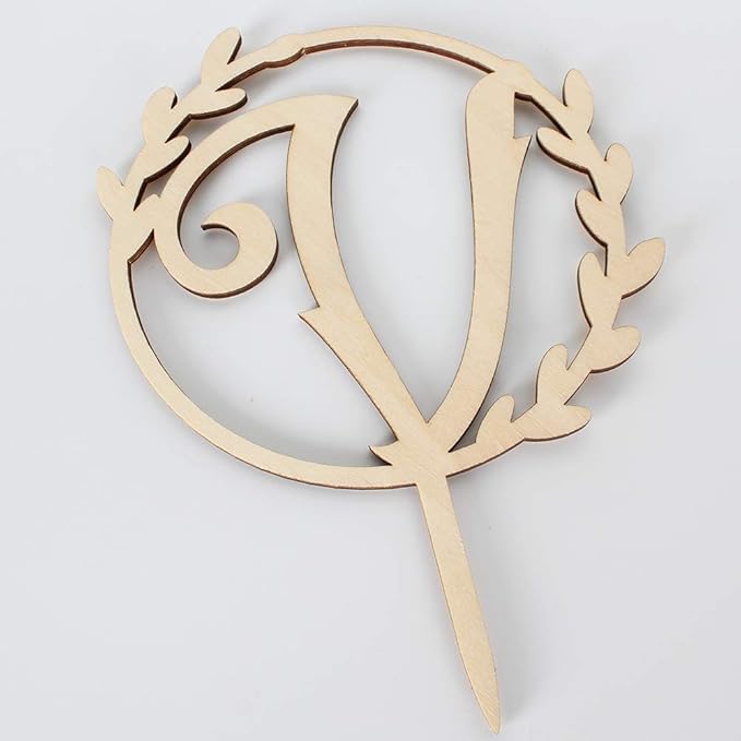 LINGTEER Personalized Inital Letter V Wooden Cake Topper Perfect for Birthday Rustic Wedding Anniversary Party Keepsake Decoration