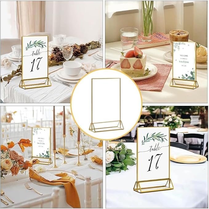 20PCS Acrylic Sign Holder, 5x7 Double Sided Gold Picture Frame Clear Wedding Table Numbers for Party, Restaurant Sign, Menu, Photo