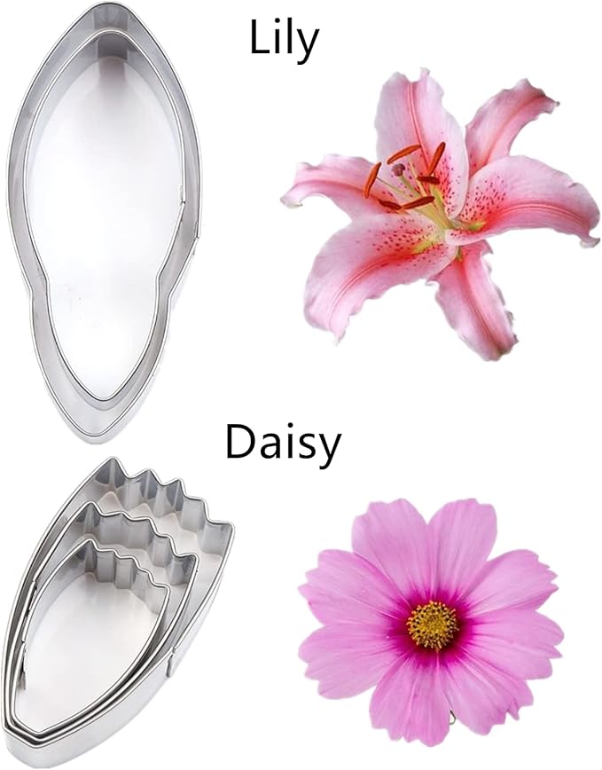 7set Stainless Steel Gum Paste Flower Cutter Flower Petals Cutter Fondant Sugar Paste Cutter Molds Cookie DIY Making Tools for Wedding Birthday Cake Decorating Tools