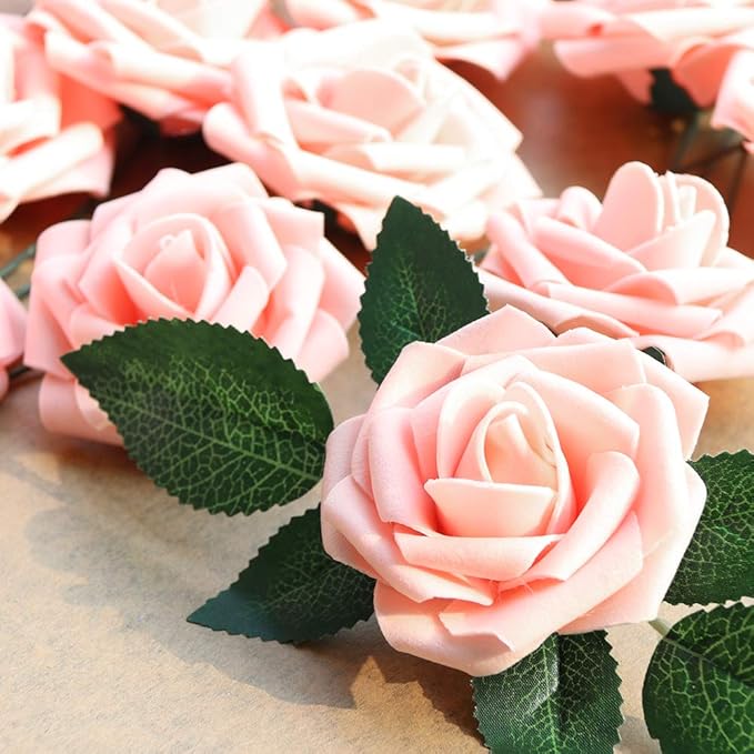 AmyHomie Artificial Flower 50pcs Real Looking Fake Roses w/Stem for DIY Wedding Bouquets Centerpieces Arrangements Party Baby Shower Home Decorations