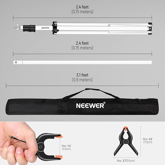 Neewer Photo Studio Backdrop Support System, 10ft/3m Wide 6.6ft/2m High Adjustable Background Stand with 4 Crossbars, 6 Backdrop Clamps, 2 Sandbags, and Bag for Portrait & Studio Photography-White
