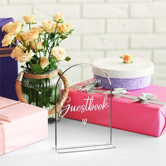 Acrylic Wedding Sign Please Sign Our Guestbook Wedding Signs for Ceremony Modern Calligraphy Arch Acrylic Table Top Sign for Wedding Reception and Event Party Table