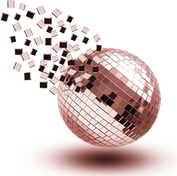 PP OPOUNT 2360 Pieces Self-Adhesive Mosaic Tiles, 5 x 5 mm Disco Tiles, Real Glass Mirror Mosaic for DIY Disco Balls, Indoor Decoration, Vases, Cups, Photo Frames (Rose-Gold)